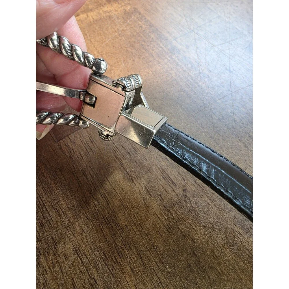 Brighton Reversible Croc Embossed Leather Western Belt Silver M Black Brown